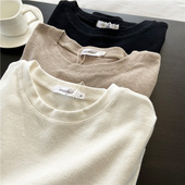 T恤女宽松显瘦圆领内搭打底衫 柠波家 秋冬加厚磨毛白色长袖 上衣