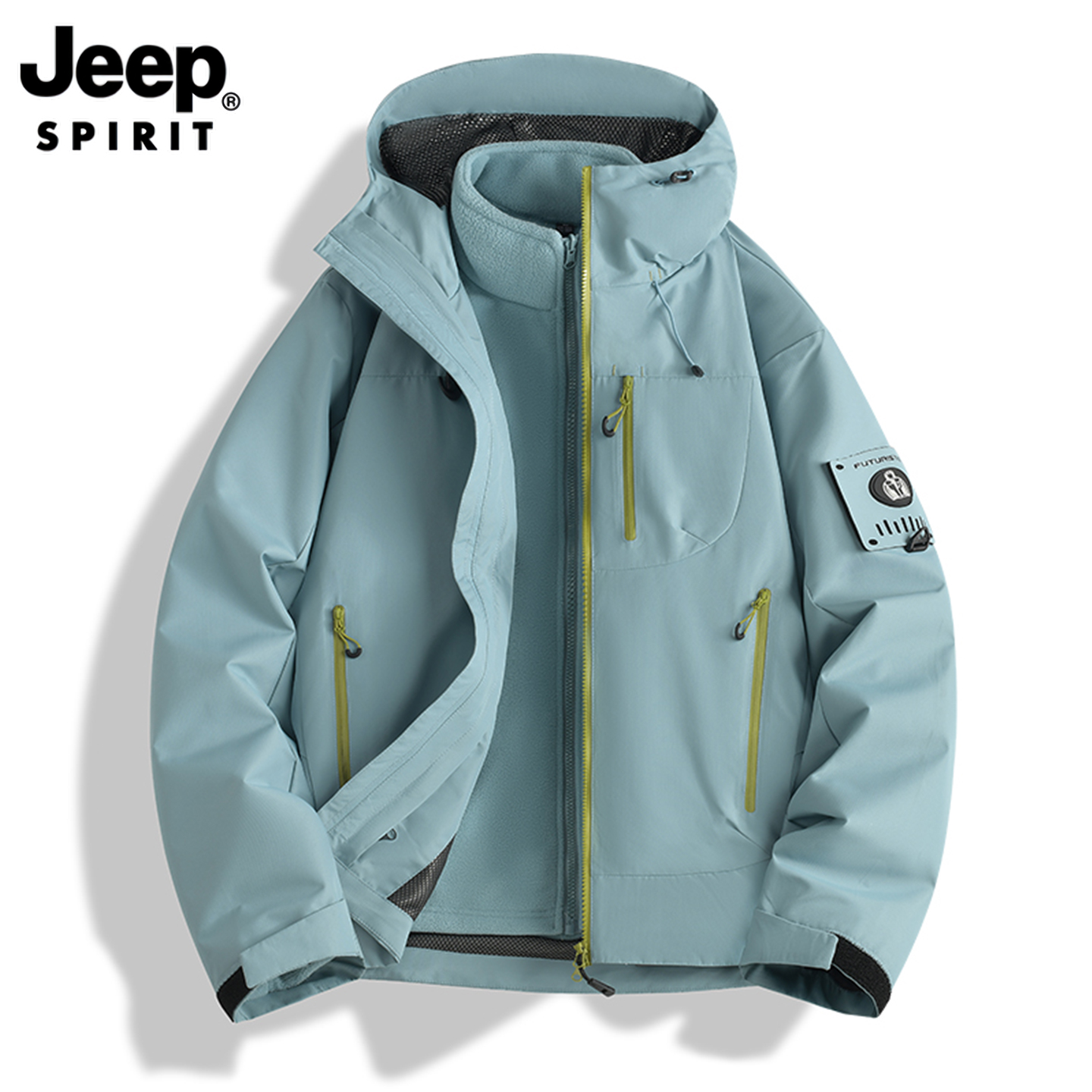 JEEP SPIRIT吉普2025秋冬季男女新款冲锋衣芥岚灰三合一夹克外套