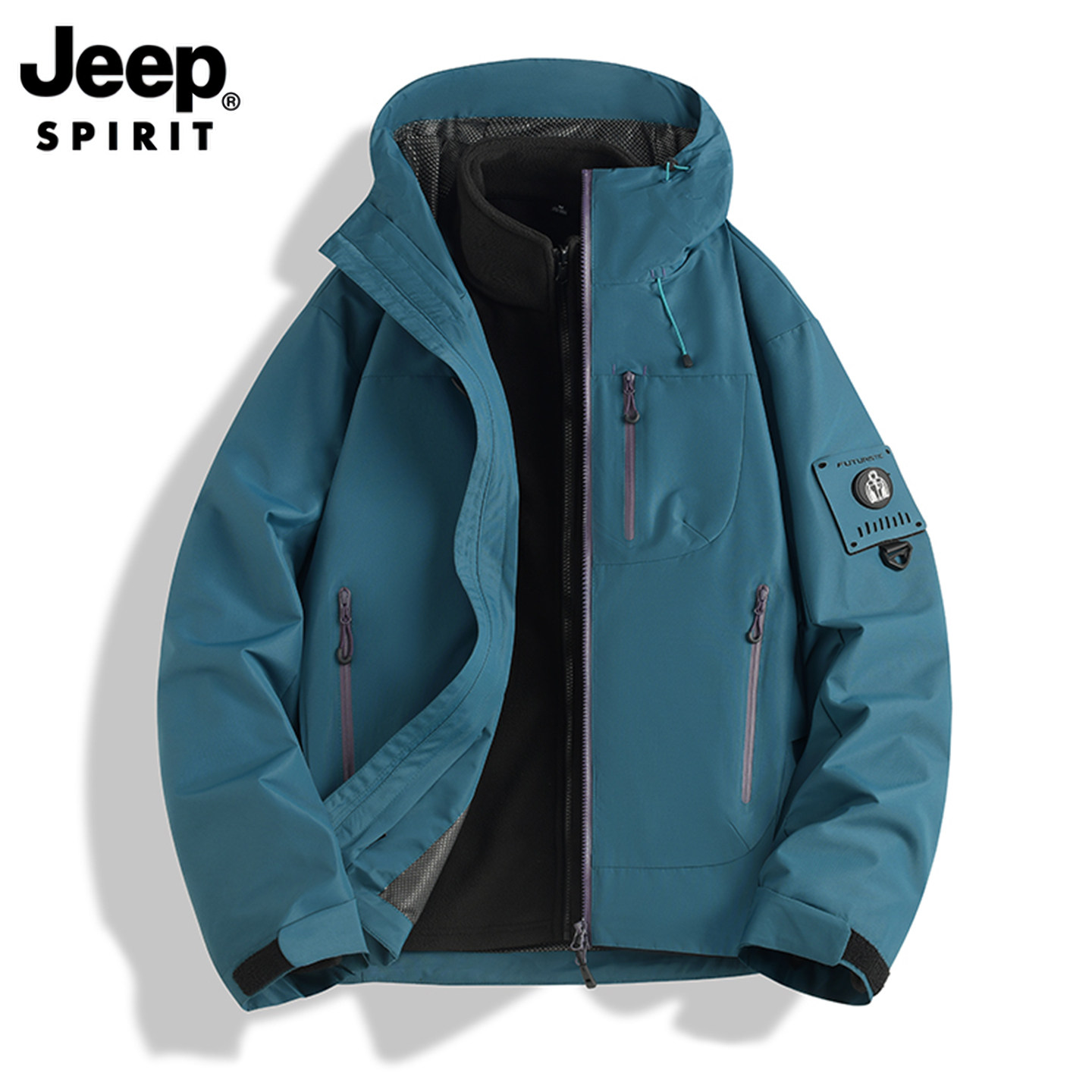 JEEP SPIRIT吉普2025秋冬季男女新款冲锋衣孔雀蓝三合一夹克外套