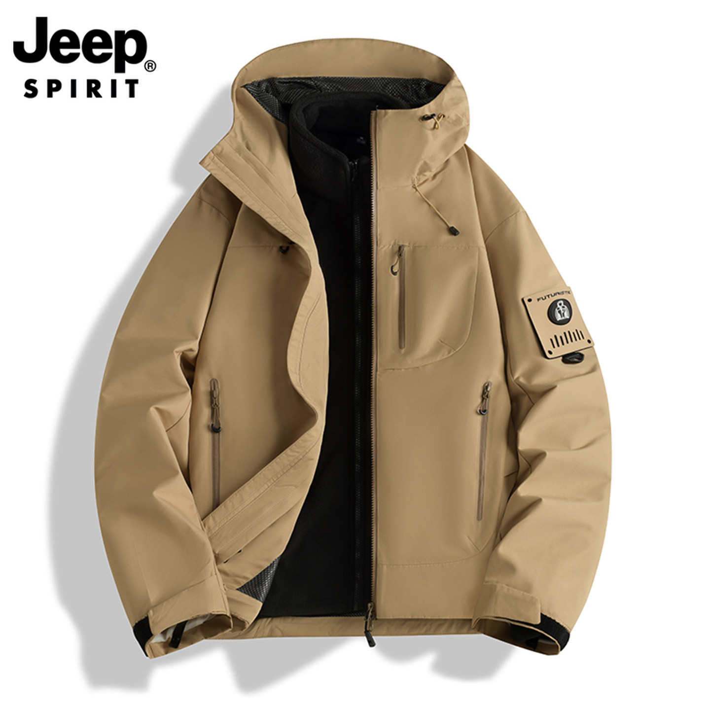 JEEP SPIRIT吉普2025秋冬季男女新款冲锋衣卡其色三合一夹克外套