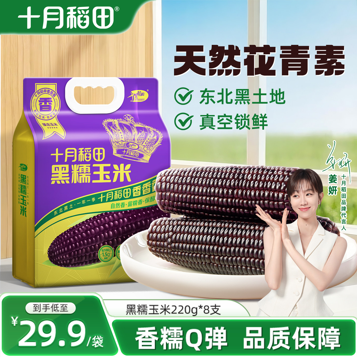 十月稻田黑糯玉米8根东北苞谷软糯甘甜大棒含花青素清香真空官方