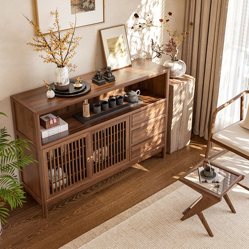 新中式老榆木实木多功能餐边柜