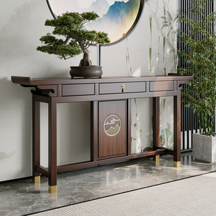 新中式 胡桃木色玄关桌中堂条案台靠墙客厅案几供桌实木走廊玄关柜