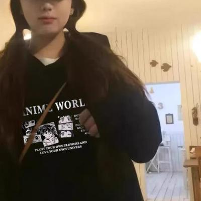 连帽黑色宽松加绒加厚卫衣