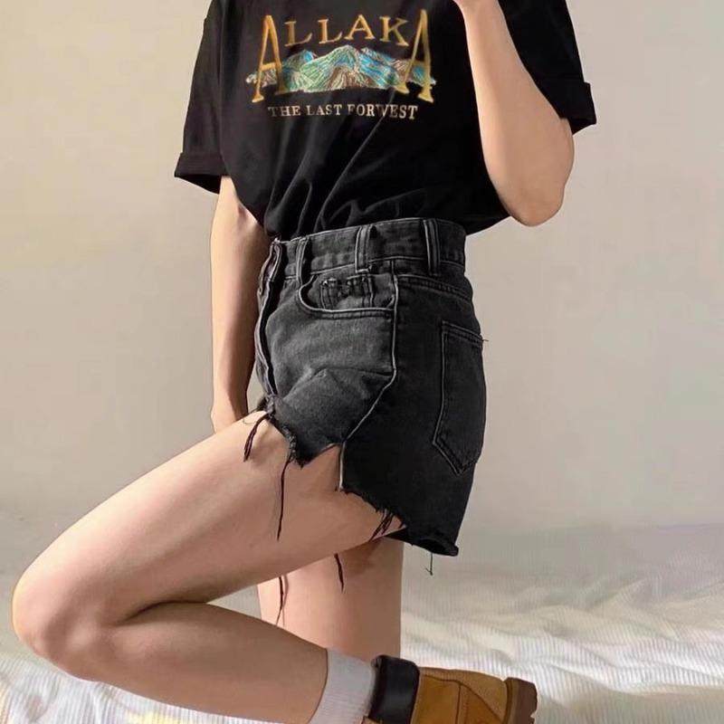 高腰牛仔短裤女夏季2023年新款显瘦薄款破洞a字热裤辣妹裤子批发