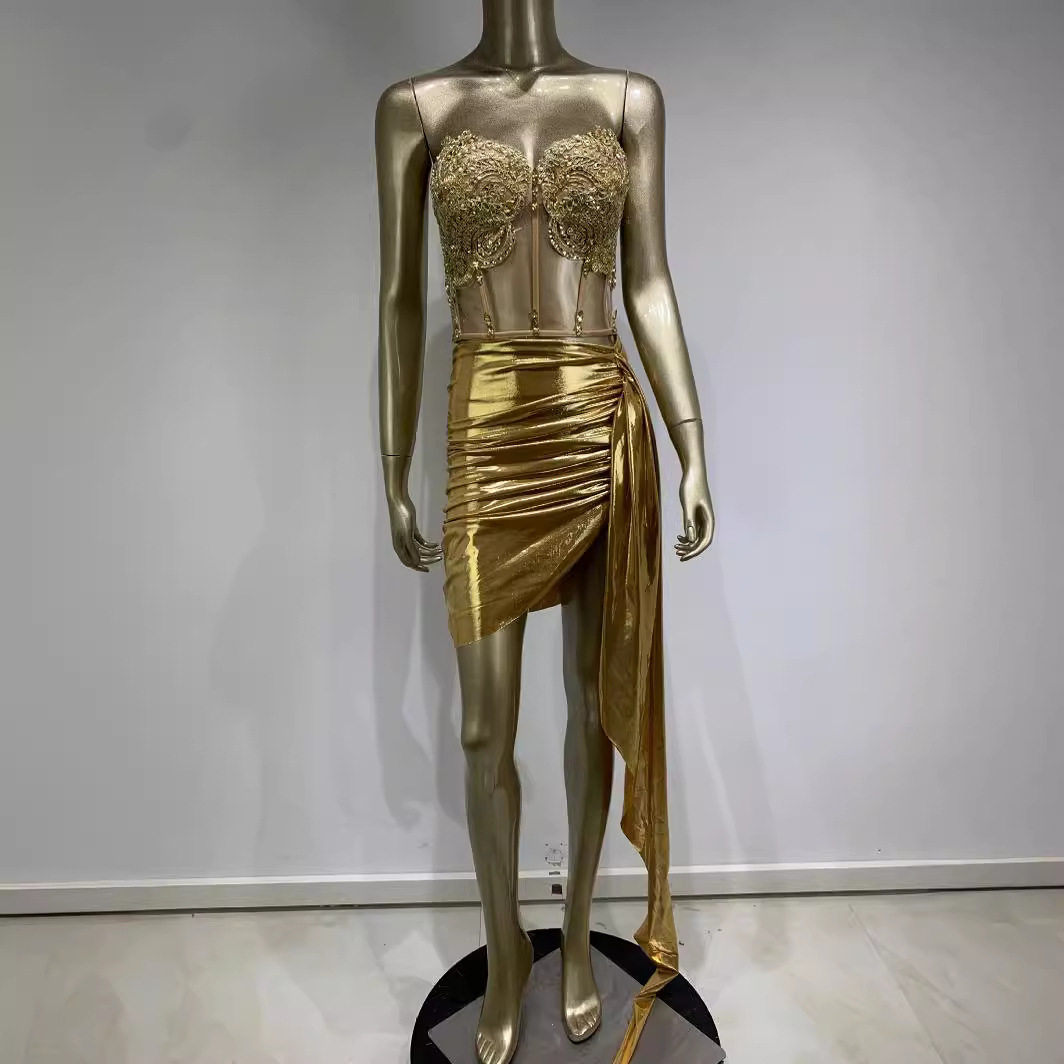 跨境外贸性感连衣裙辣妹抹胸紧身超短包臀裙New Open夜场表演服