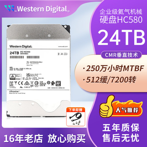 WD西部数据 WUH722424ALE604 24TB企业级机械硬盘HC580服务器硬盘
