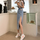 高腰侧开叉牛仔半身裙女夏季 2025新款 显瘦a字网红包臀长裙子ins潮