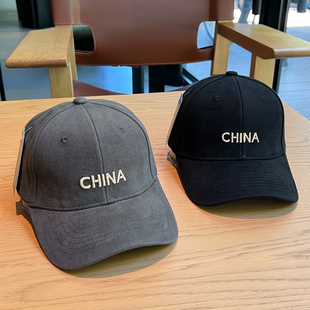 红色爱国中国风硬顶棒球帽子女CHINA刺绣情侣弯檐有型鸭舌帽男潮