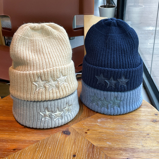 程潇同款针织帽子女韩版时尚国风五角星显脸小加厚保暖毛线帽男潮