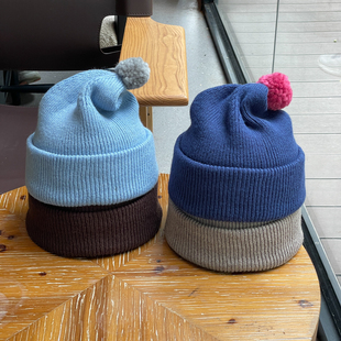 新款可爱彩色球球针织堆堆帽子女秋冬季保暖护耳包头毛线帽男潮帽