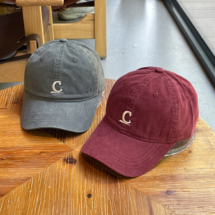 新款原创水洗纯棉大C字母深顶棒球帽男简约情侣街头做旧鸭舌帽女