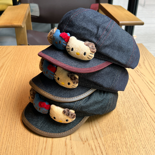 日系猫咪牛仔贝雷帽女韩系甜美可爱八角帽百搭显脸小画家帽女