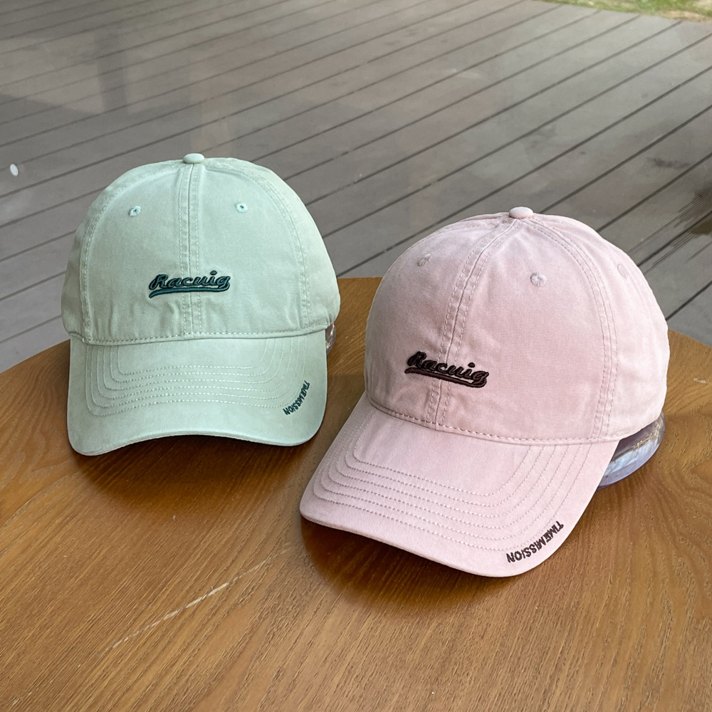 韩版字母刺绣加宽帽檐棒球帽男女情侣百搭潮流软顶学院风鸭舌帽男