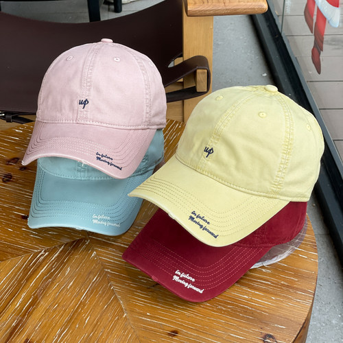 UP字母水洗做旧鸭舌帽子女森莉款