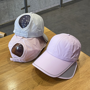 扎高马尾棒球帽女夏季伸缩宽檐遮阳防晒防紫外线半空顶速干鸭舌帽