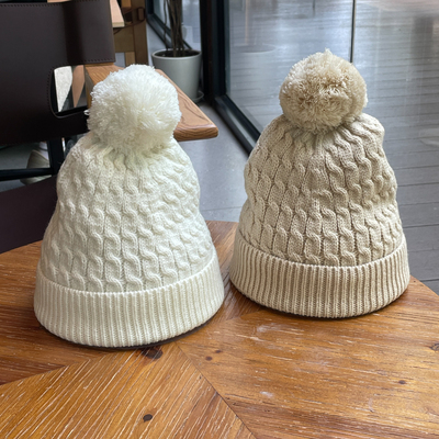 麻花毛球显脸小针织毛线帽子女