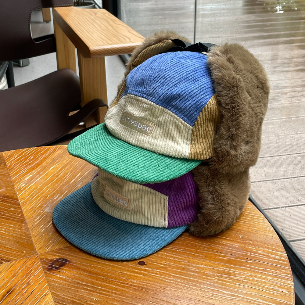 高品质灯芯绒撞色加绒保暖护耳雷锋帽子女东北帽滑雪防寒棒球帽男