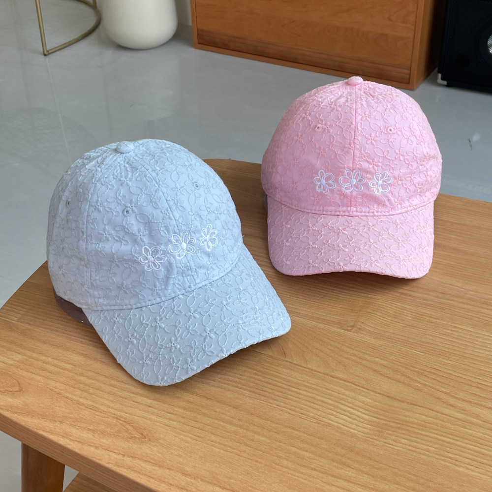 淑女弯沿刺绣三朵小花棒球帽子女