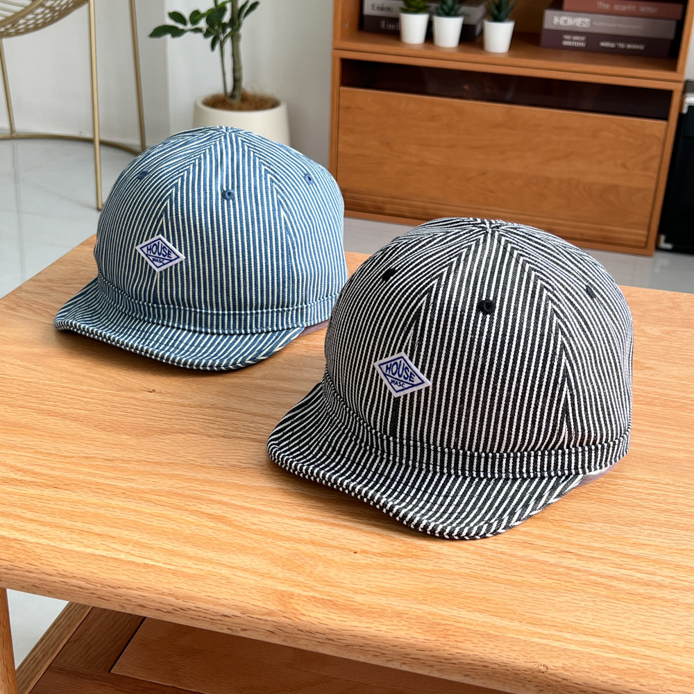 阿美咔叽条纹短檐显脸小棒球帽