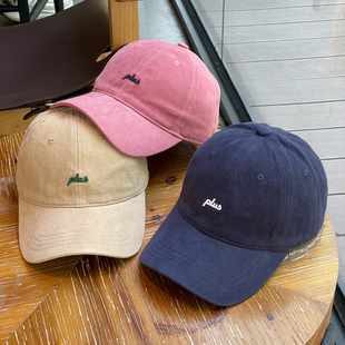 简约字母plus春秋冬磨毛棉棒球帽子女街头青年情侣休闲弯檐帽男潮