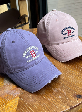 2026年春上新做旧复古大B字母刺绣棒球帽女日常出游软顶鸭舌帽男