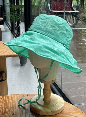 多巴胺水绿色速干薄款11cm大帽檐遮阳帽女可折叠防晒黄色渔夫帽女
