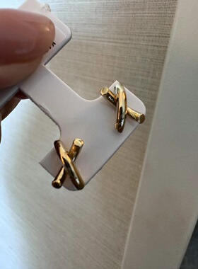 18k金 扭结麻花简约交叉耳钉女几何X线条百搭个性耳环ins风耳饰