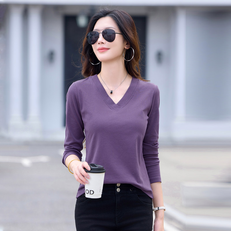 V领正肩长袖T恤女2026春秋新款纯色棉遮肉百搭显瘦上衣内搭打底衫,女装/女士精品,T恤,淘宝优惠券,粉丝福利购,淘宝优惠卷