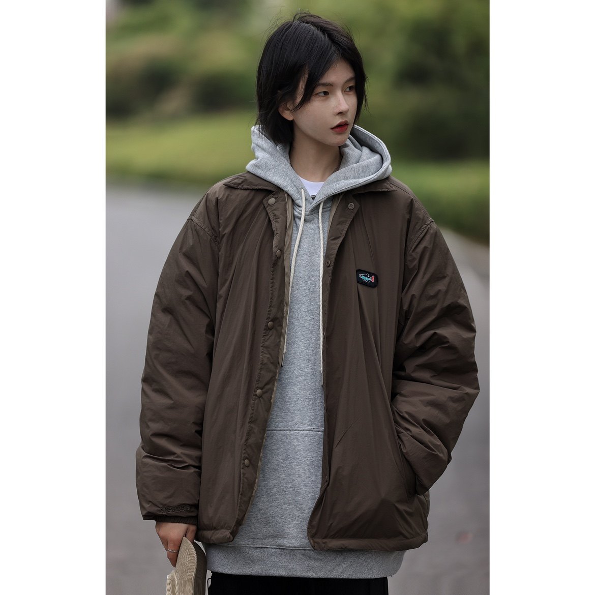 nobodyknows 秋冬90白鸭绒羽绒服翻领薄款教练夹克美式街头潮外套