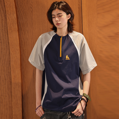 套头半拉链拼接速干骑行T恤