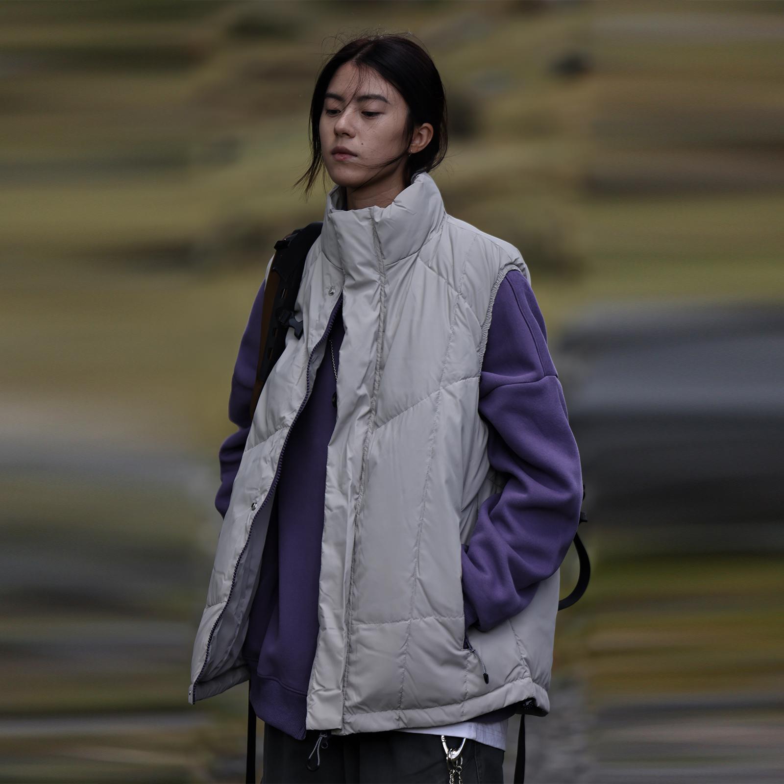 冬季日系保暖坎肩纯色羽绒马甲