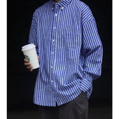 衬衣衬衫 Nobodyknows 日系复古简约文艺清新双色条纹宽松中性长袖