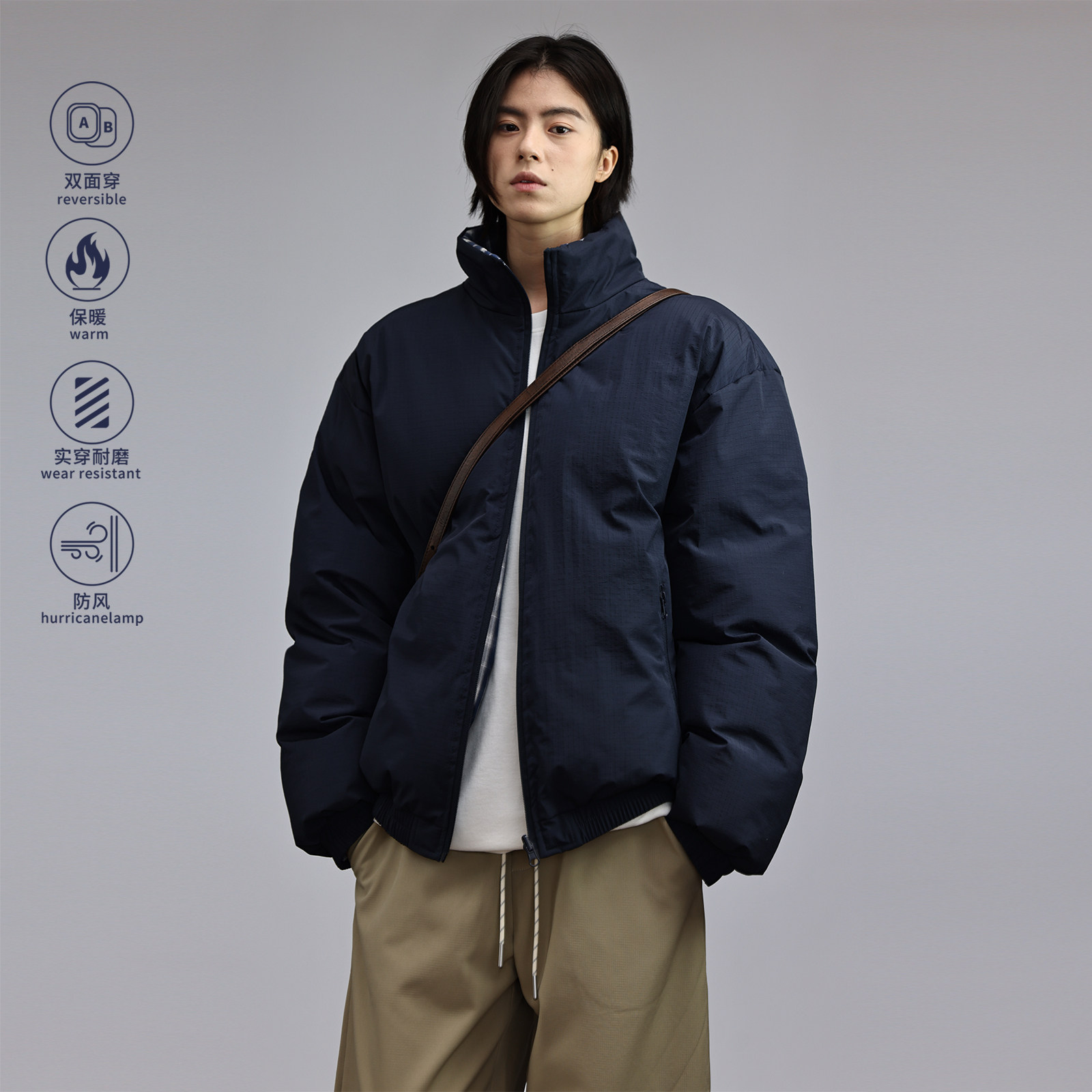 Nobodyknows日系复古双面穿面包服格纹藏青男女宽松保暖棉衣外套,男装,棉衣,淘宝优惠券,粉丝福利购,淘宝优惠卷