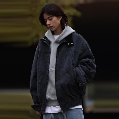 Nobodyknows秋季新款重工水洗做旧立领工装夹克男女短款潮牌外套