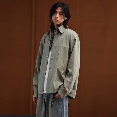 复古简约纯色衬衫男痞帅休闲衬衣