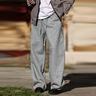 Nobodyknows秋冬复古纯色基础百搭卫裤 男女宽松直筒加厚休闲长裤