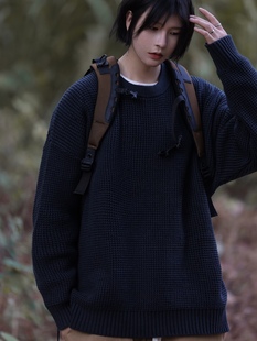 Nobodyknows秋冬日系简约纯色复古700G重磅情侣针织衫 套头潮毛衣