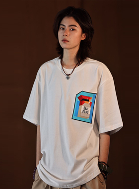 Nobodyknow美式情侣卡通趣味印花复古休闲男女宽松半袖舒适T恤衫