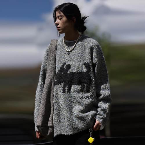 秋季新款小狗印花毛衣