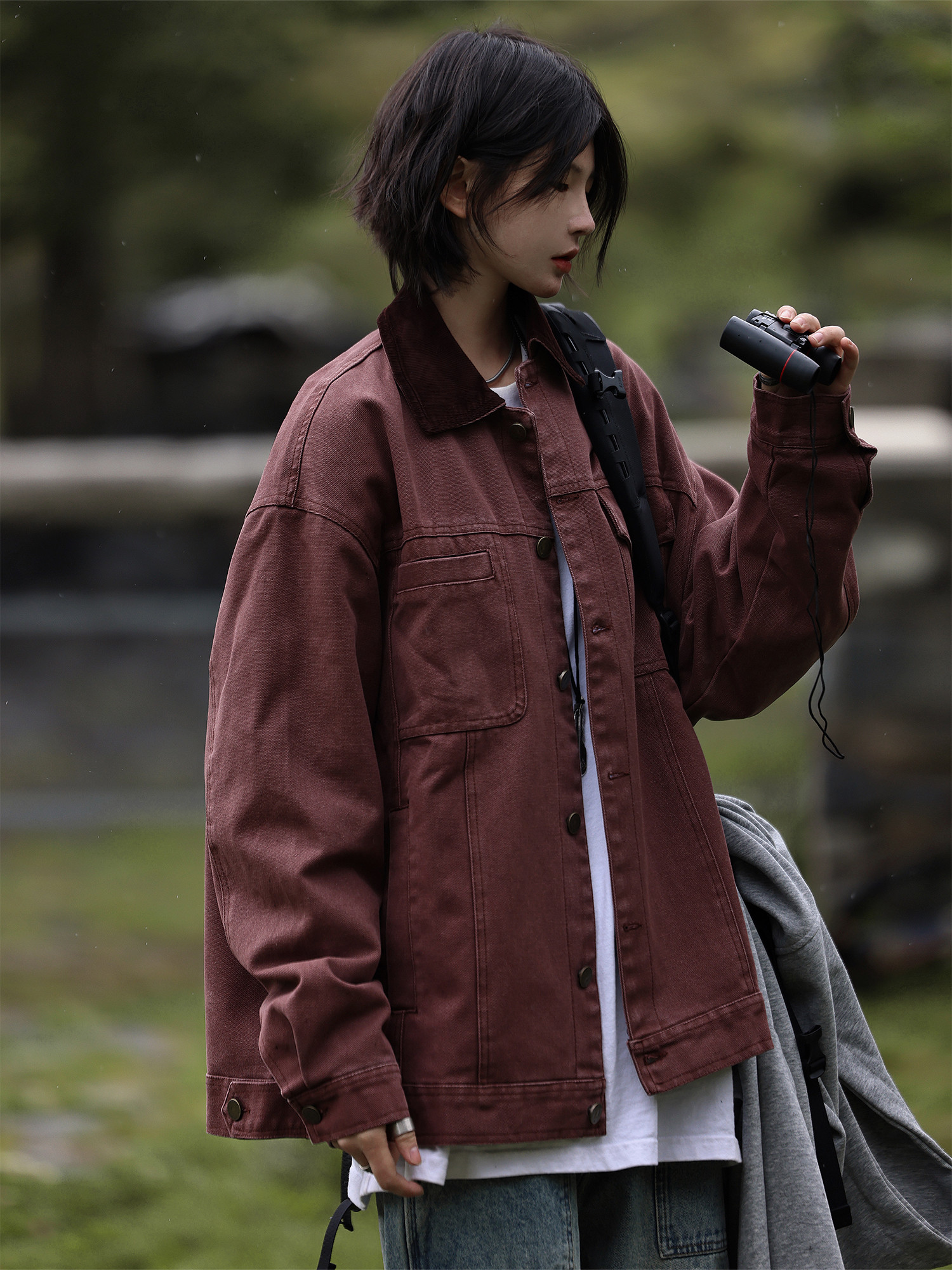 Nobodyknows翻领宽松撞色外套