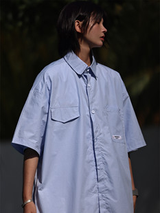 Nobodyknows夏季日系翻领纯色衬衫短袖宽松休闲简约男女廓形衬衣