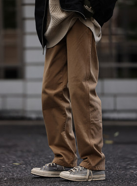 Nobodyknows春秋日系复古潮牌简约加绒工装裤直筒宽松男女休闲裤