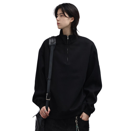 美式复古半拉链立领卫衣