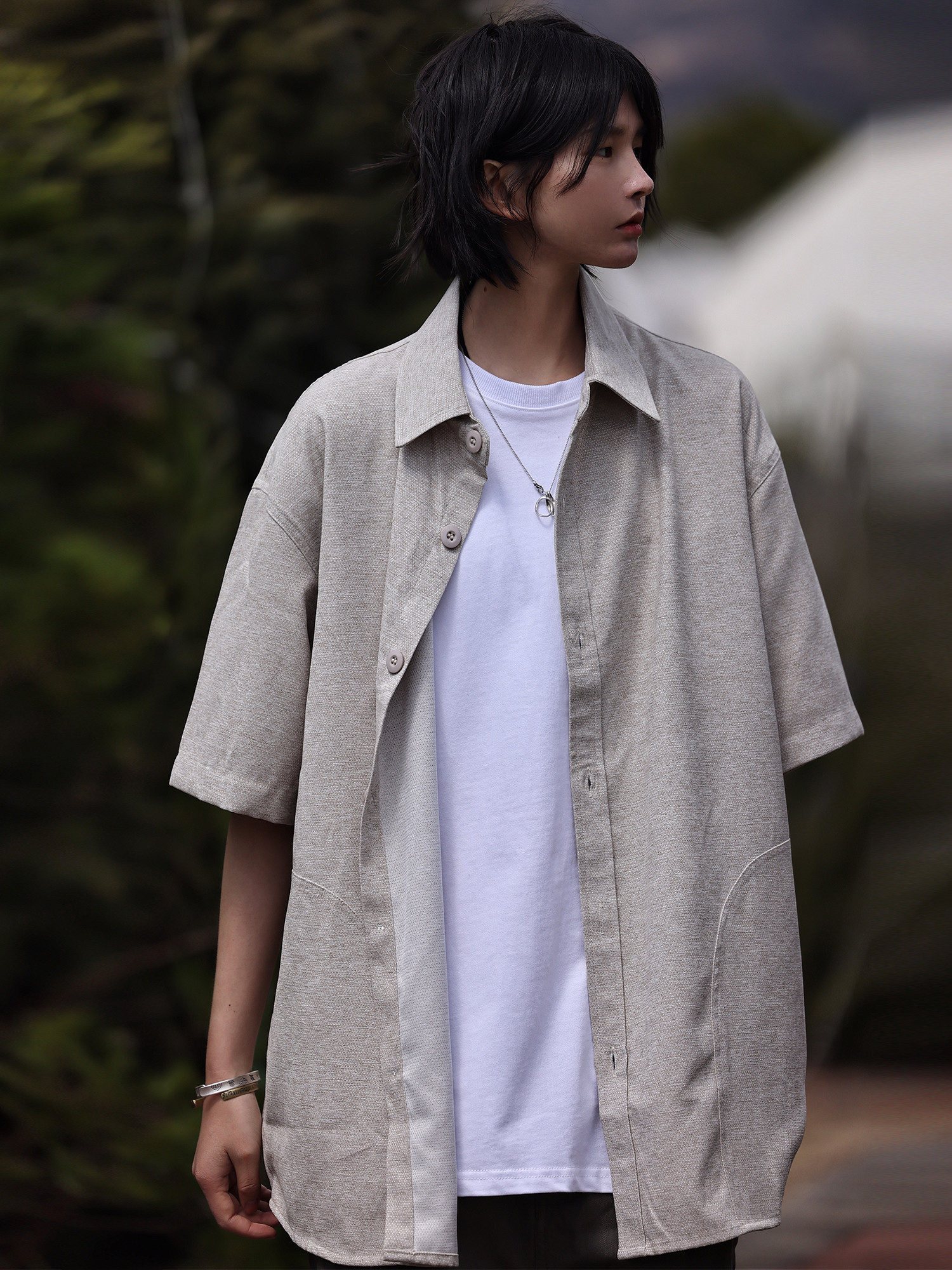 日系复古高级感短袖翻领衬衫