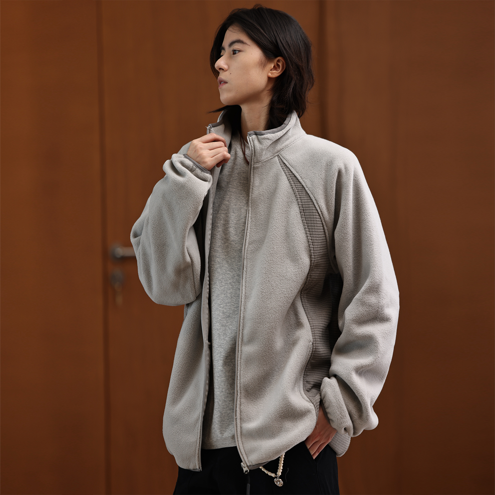 美式复古拼接摇粒绒外套