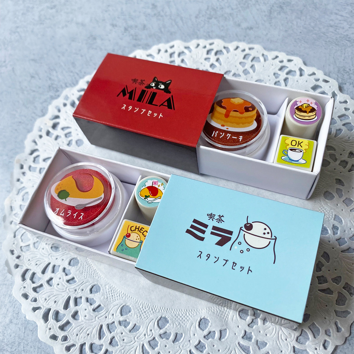 sakamoto 喫茶店系列 可爱餐点盒造型套装内带印章2个图案印泥1个