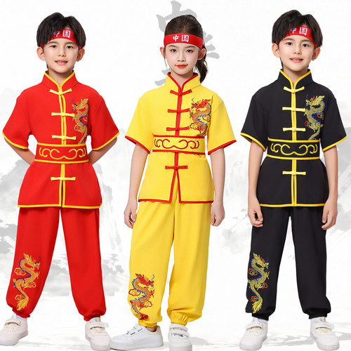武术服装表演服比赛服短袖中小学生打鼓服训练服成人太极服功夫服