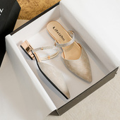 尖头气质低跟粗跟包头半拖鞋 女鞋 外穿凉拖大码 女夏2025新款