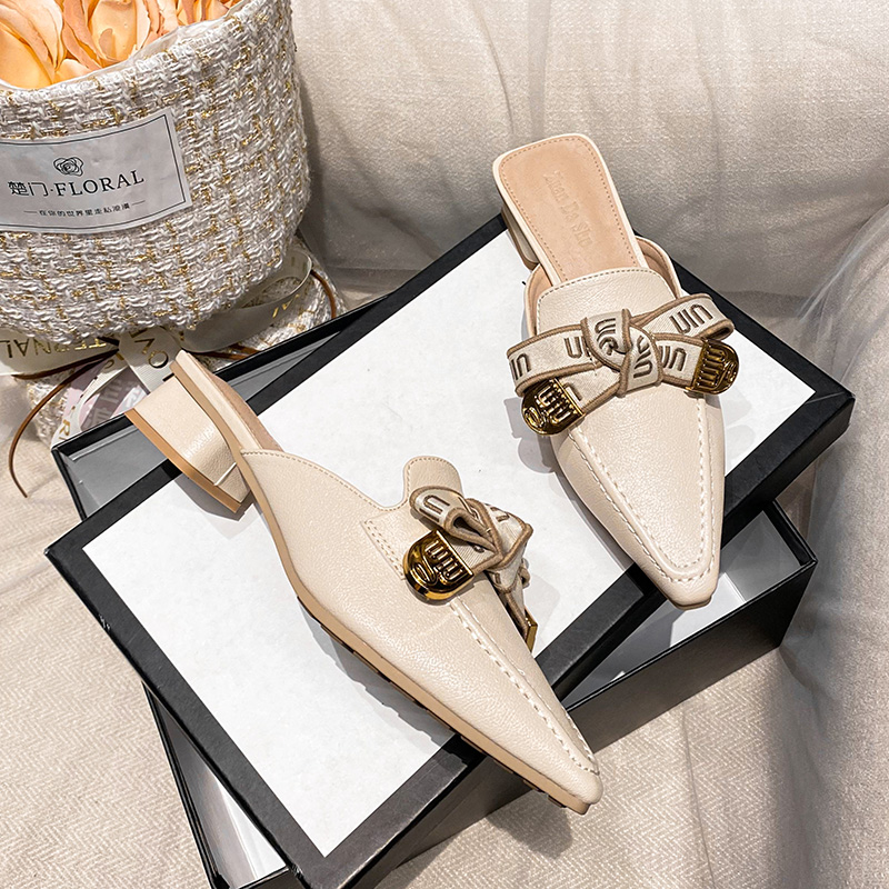 法式粗跟拖鞋显瘦百搭大码女鞋